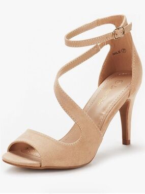 Dream Pairs Beige/Tan Strappy Ankle-Stiletto Heels